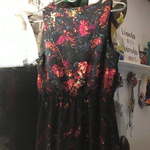 Floral black sleeveless high low dress
